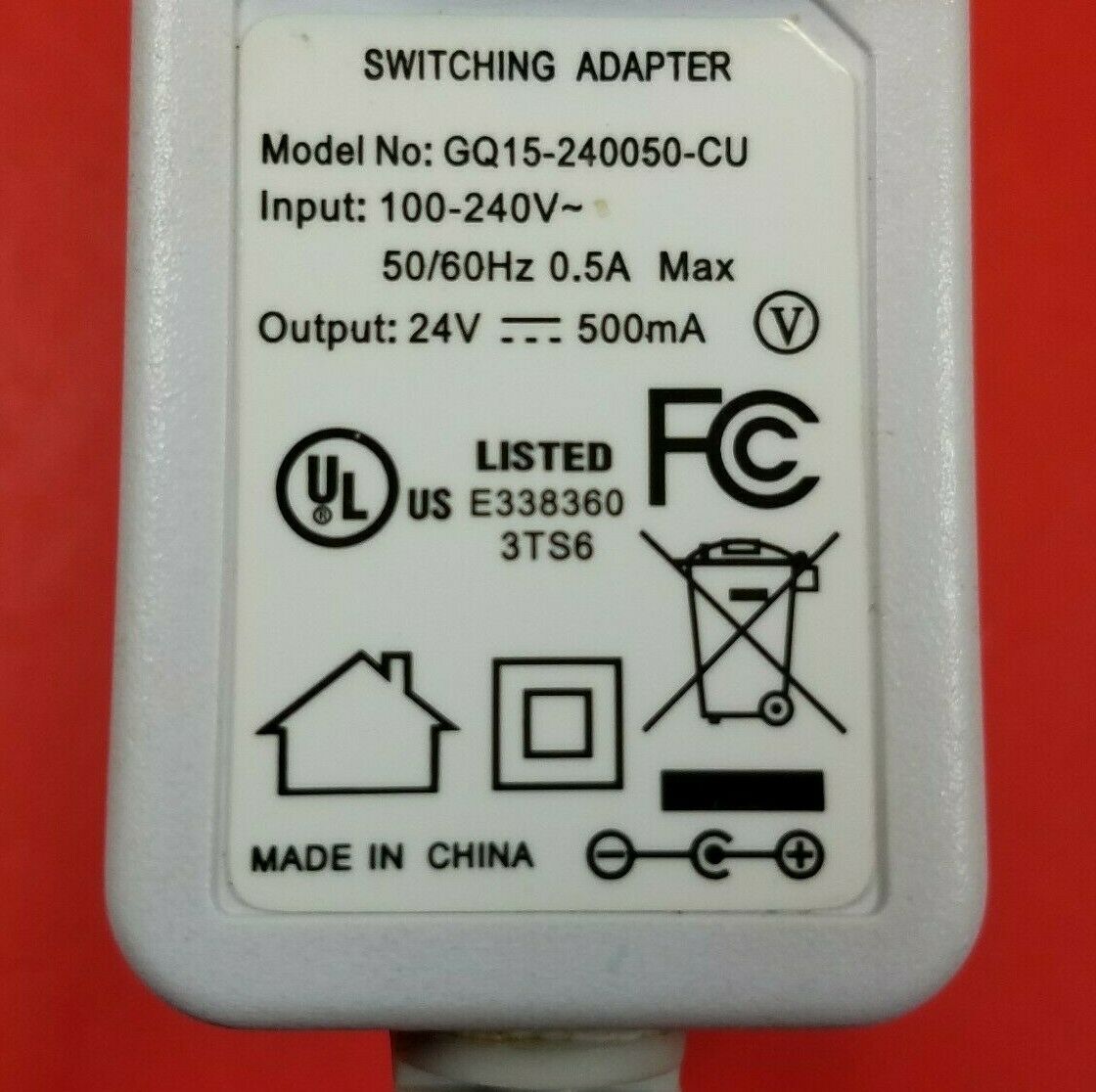 Switching Adaptor GQ15-240050-CU Power Supply 24V - 500mA AC/DC Adapter Charger Type: AC/DC Adapter Features: new MP Switching Adaptor GQ15-240050-CU Power Supply 24V - 500mA AC/DC Adapter Charger Type: AC/DC Adapter Features: new MP
