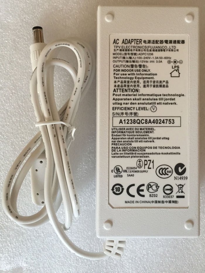 12V 3A 36W Replace SA1307-120060EU SA165A-1250U-3 12V 0.6A 2.8A AC Adapter 12V 3A 36W AC Adapter Power Supply Replace 12V 3A 36W Replace SA1307-120060EU SA165A-1250U-3 12V 0.6A 2.8A AC Adapter 12V 3A 36W AC Adapter Power Supply Replace