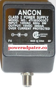 ANCON 411503OO3CT AC ADAPTER 15VDC 300mA USED -(+) RF Antenna ANCON 411503OO3CT AC ADAPTER 15VDC 300mA USED -(+) RF Antenna