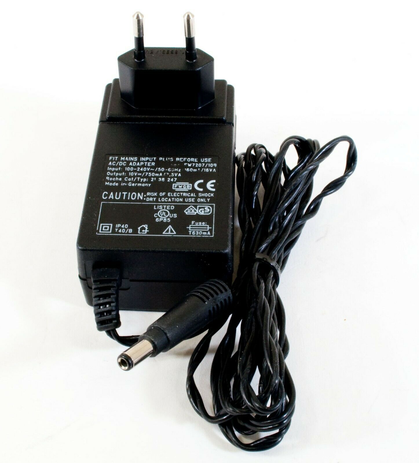 Roche FW7207/10B AC Adapter 10V 750mA Original Power Supply Europlug Output Current: 750 mA MPN: FW7207/10B Brand: Roche FW7207/10B AC Adapter 10V 750mA Original Power Supply Europlug Output Current: 750 mA MPN: FW7207/10B Brand: