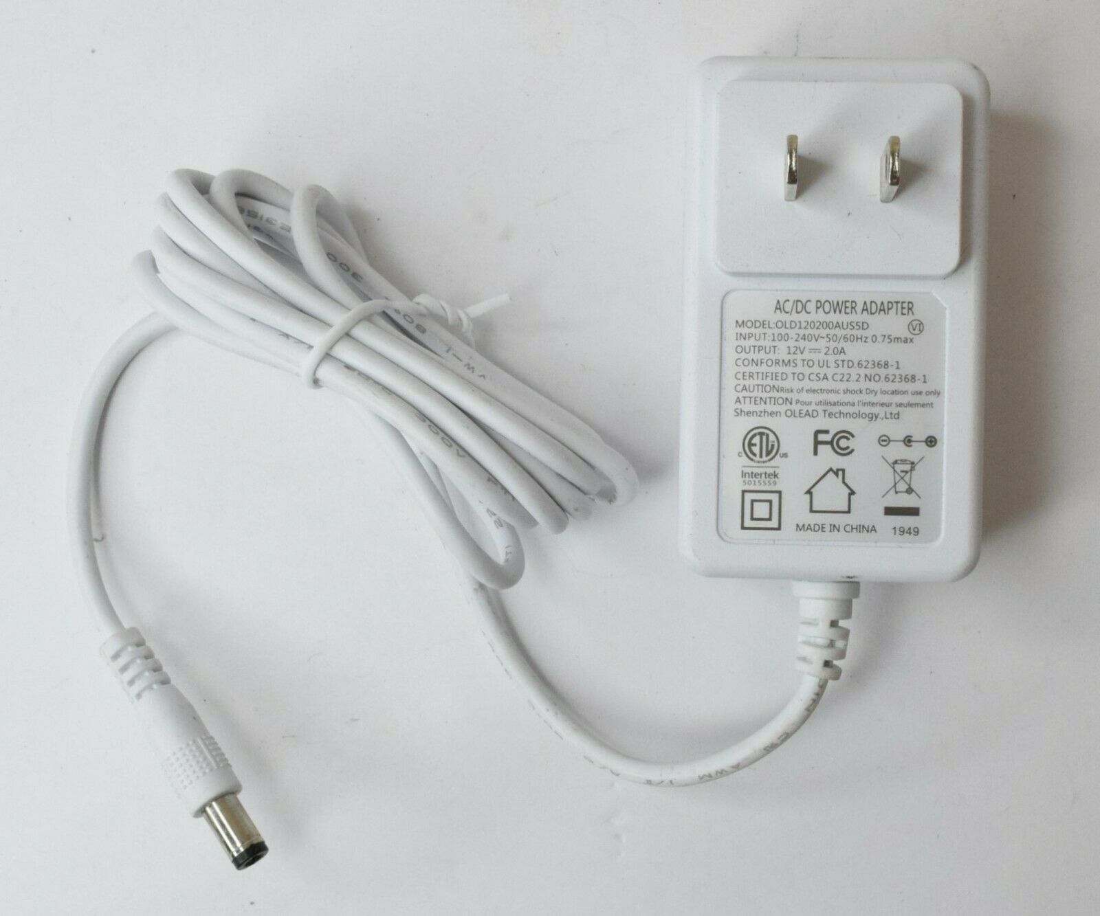 Shenzhen Olead Technology OLD1200200AUS5D 12V 2A AC/DC Power Supply Adapter Type: AC/DC Adapter Features: Powered M Shenzhen Olead Technology OLD1200200AUS5D 12V 2A AC/DC Power Supply Adapter Type: AC/DC Adapter Features: Powered M