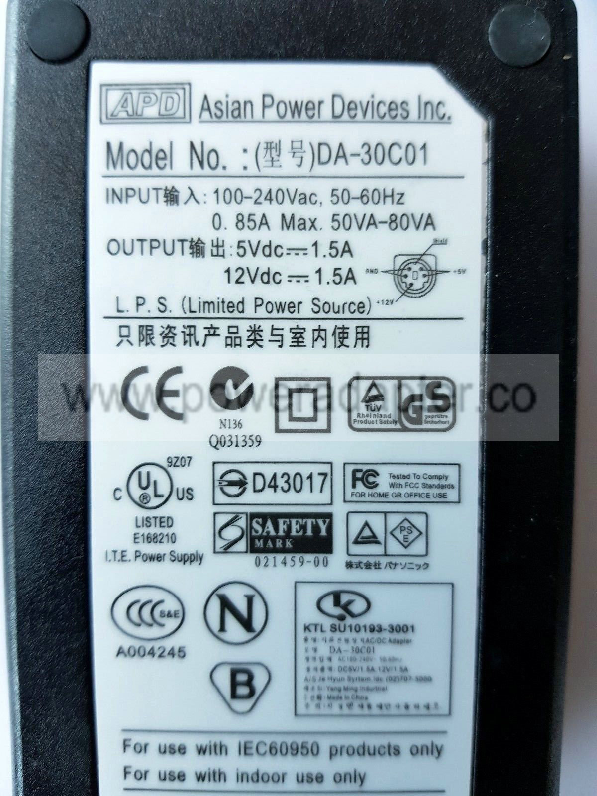 DA-30C01 Apd Original Ac Adapter 5V 1.5A 12V 1.5A 5 Mini Pin Din DA-30C01 Apd Original Ac Adapter 5V 1.5A 12V 1.5A 5 Mini Pin Din