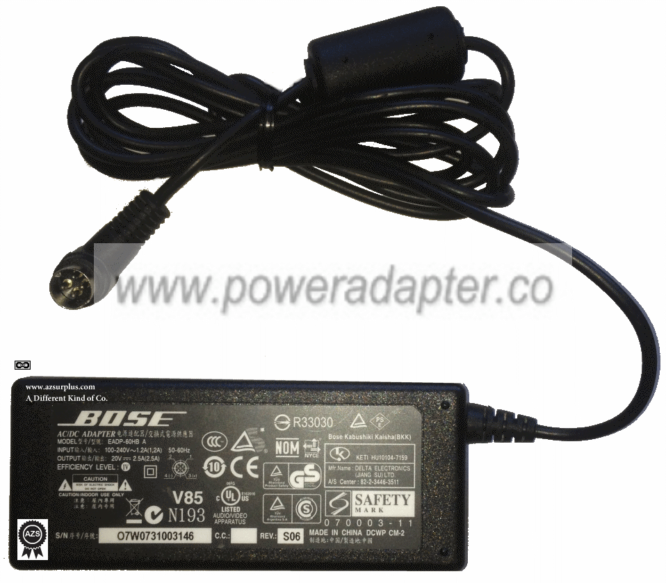 Bose EADP-60HB A AC Adapter 20Vdc 2.5A 4Pin Switching Power Supply Black Bose EADP-60HB A AC Adapter 20Vdc 2.5A 4Pin Switching Power Supply Black