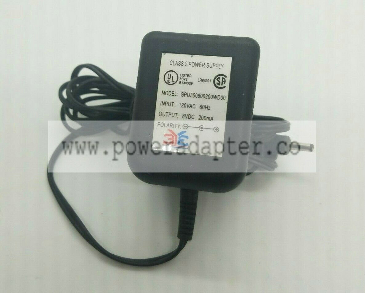 Genuine 3YE AC Adapter Power Supply GPU350800200WD00 8VDC 200mA Model: GPU350800200WD00 Output Voltage: 8v Type: AC/ Genuine 3YE AC Adapter Power Supply GPU350800200WD00 8VDC 200mA Model: GPU350800200WD00 Output Voltage: 8v Type: AC/