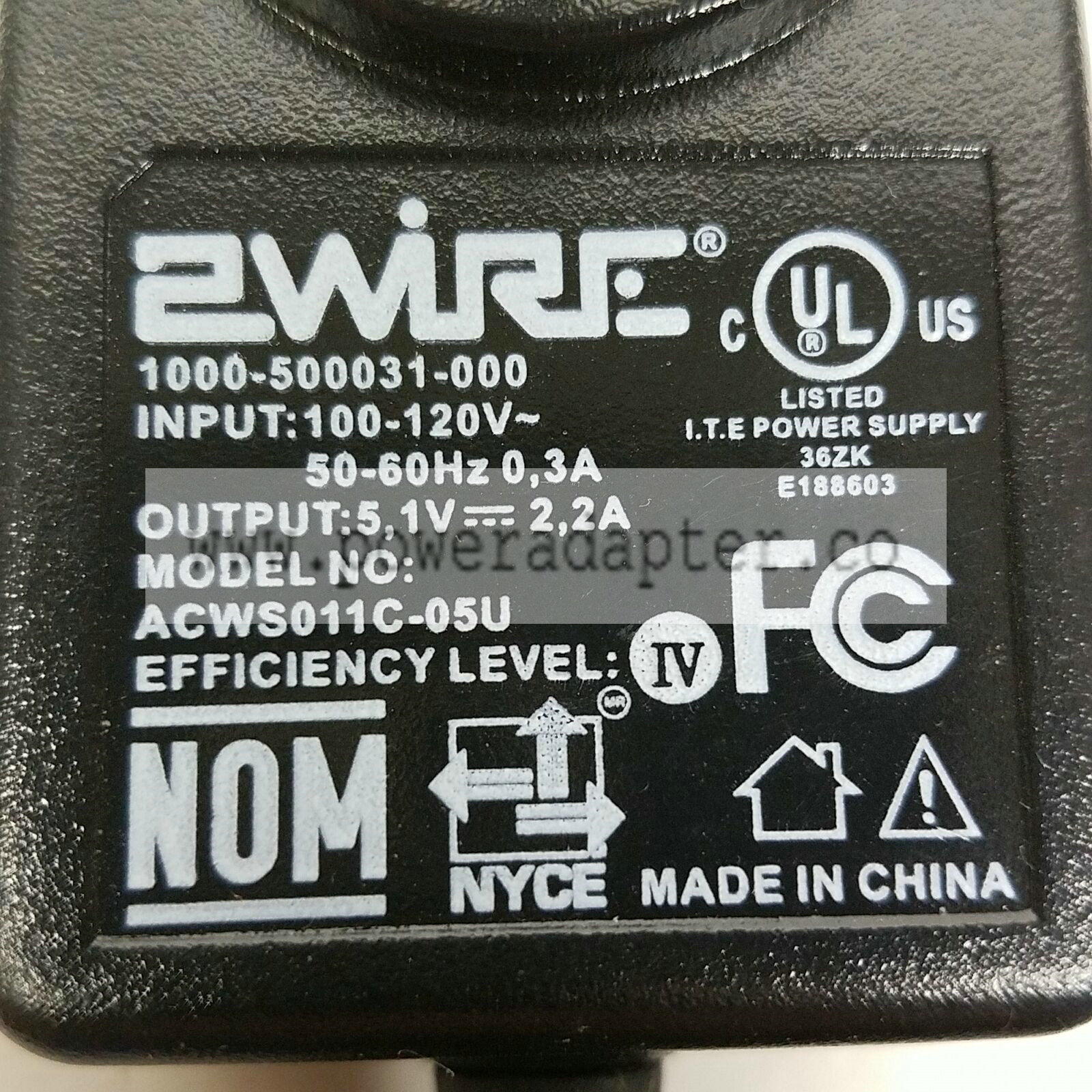2Wire ACWS011C-05U 1000-500031-000 AC Power Supply Adapter 5.1V 2.2A Brand: 2Wire MPN: 1000-500031-000 Model: ACWS 2Wire ACWS011C-05U 1000-500031-000 AC Power Supply Adapter 5.1V 2.2A Brand: 2Wire MPN: 1000-500031-000 Model: ACWS