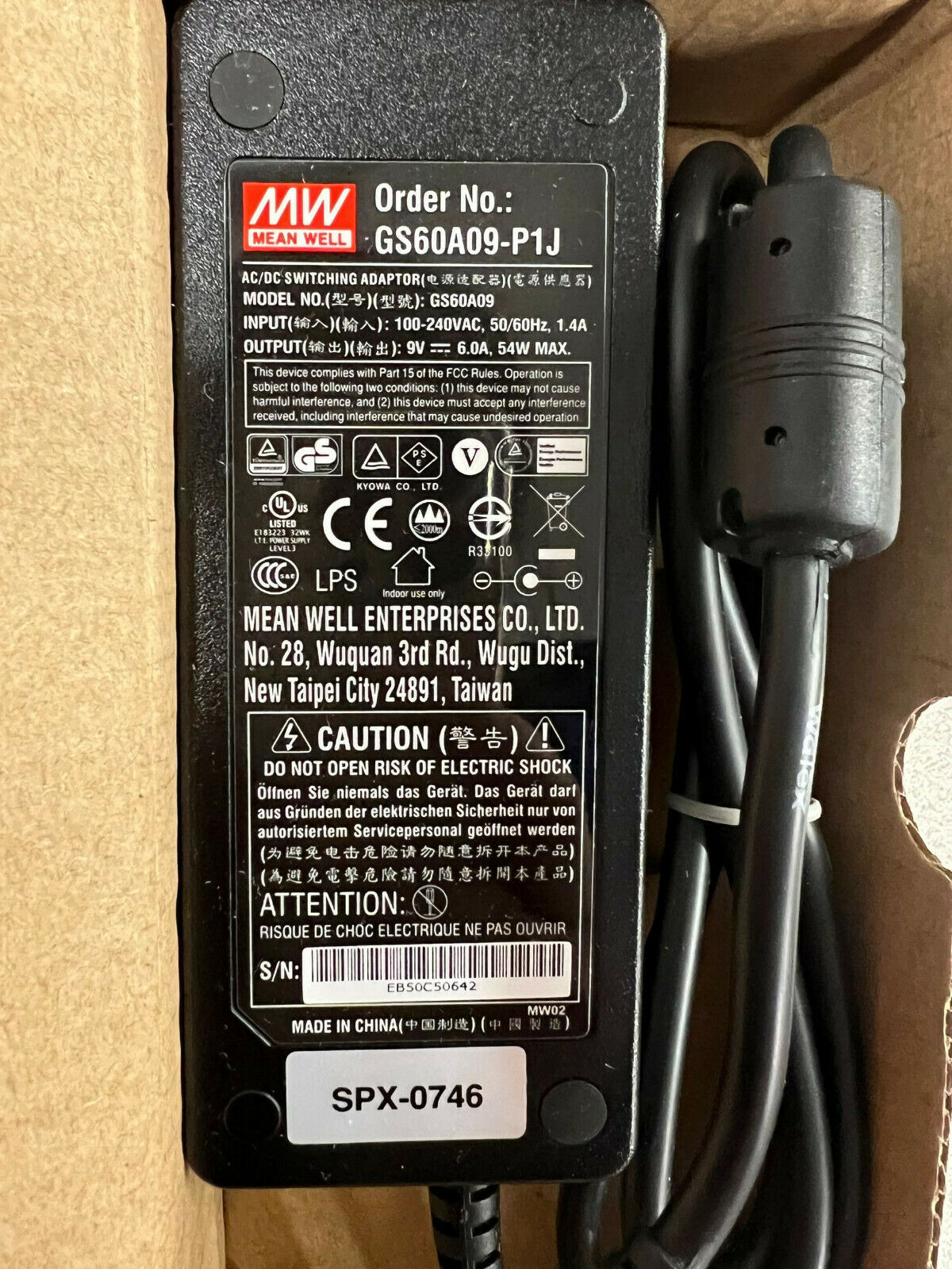 Original MW Mean Well GS60A09-P1J 9V 6A 54W AC Adapter Power Supply Cord Charger Technical Specifications: 1 AC input v Original MW Mean Well GS60A09-P1J 9V 6A 54W AC Adapter Power Supply Cord Charger Technical Specifications: 1 AC input v