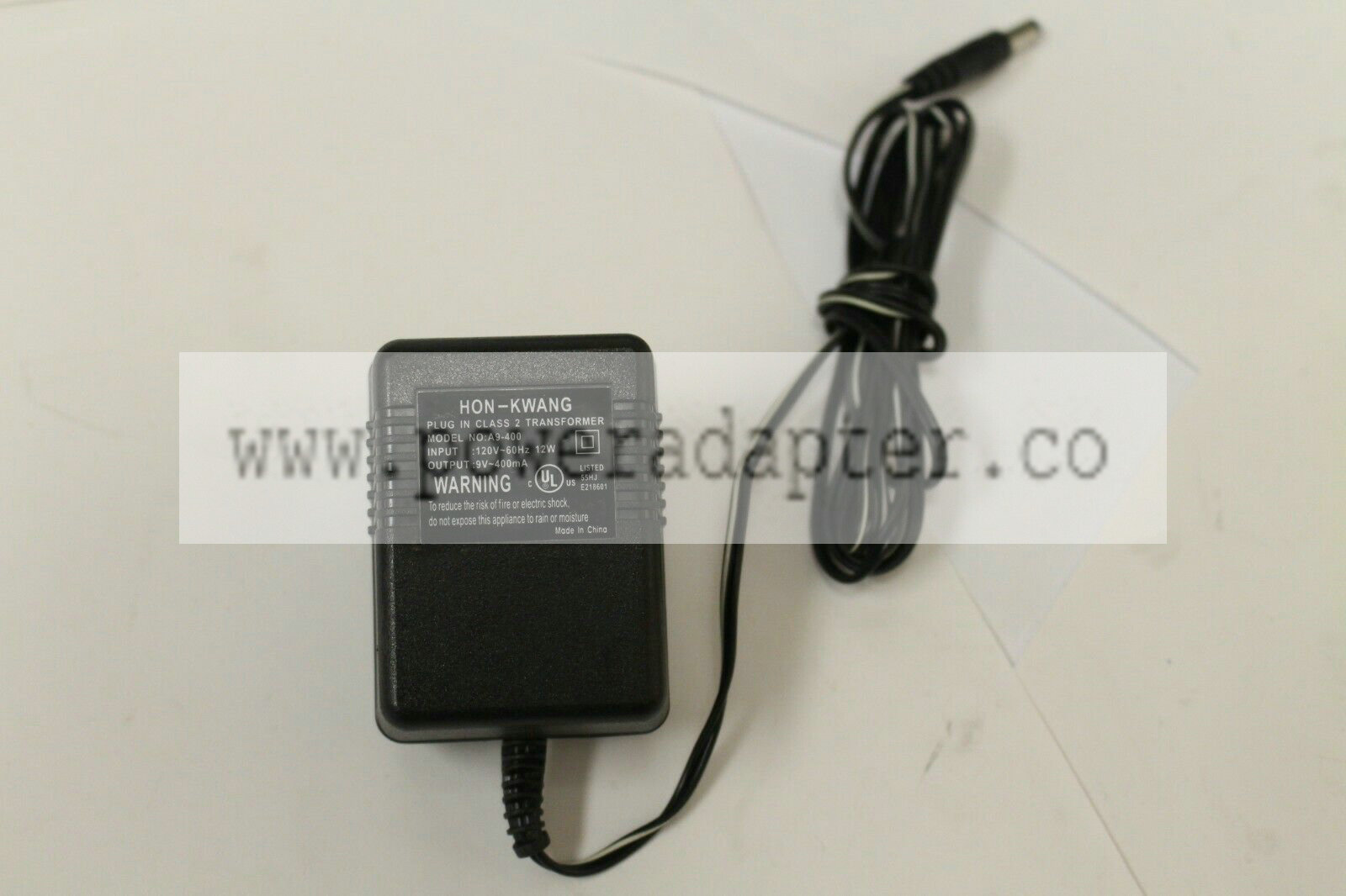 Hon-Kwang A9-400 Plug-In Power Cord Class 2 AC Transformer Adapter 9V Black Model: A9-400 Output Voltage: 9V Countr Hon-Kwang A9-400 Plug-In Power Cord Class 2 AC Transformer Adapter 9V Black Model: A9-400 Output Voltage: 9V Countr