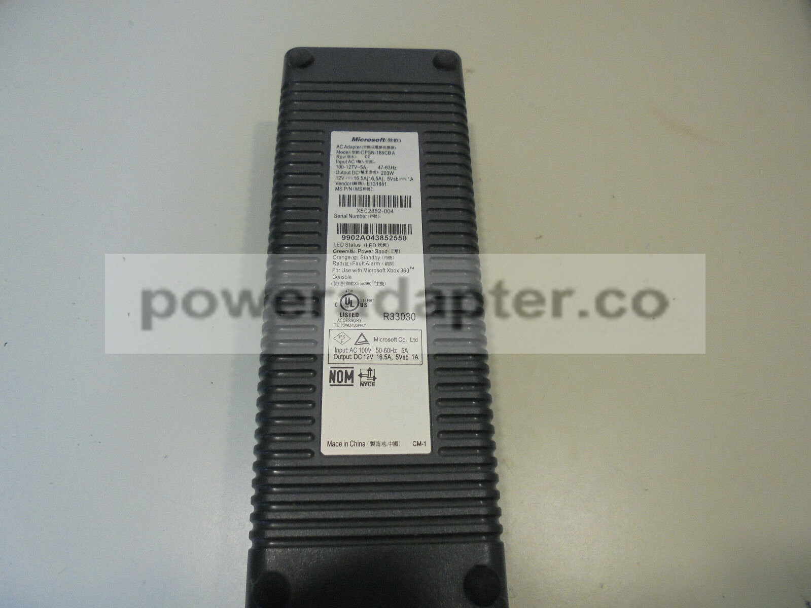 Microsoft XBOX 360 DPSN-186CB A 203W AC Power Adapter X802882-004 Condition: new Brand: Microsoft Platform: Microso Microsoft XBOX 360 DPSN-186CB A 203W AC Power Adapter X802882-004 Condition: new Brand: Microsoft Platform: Microso