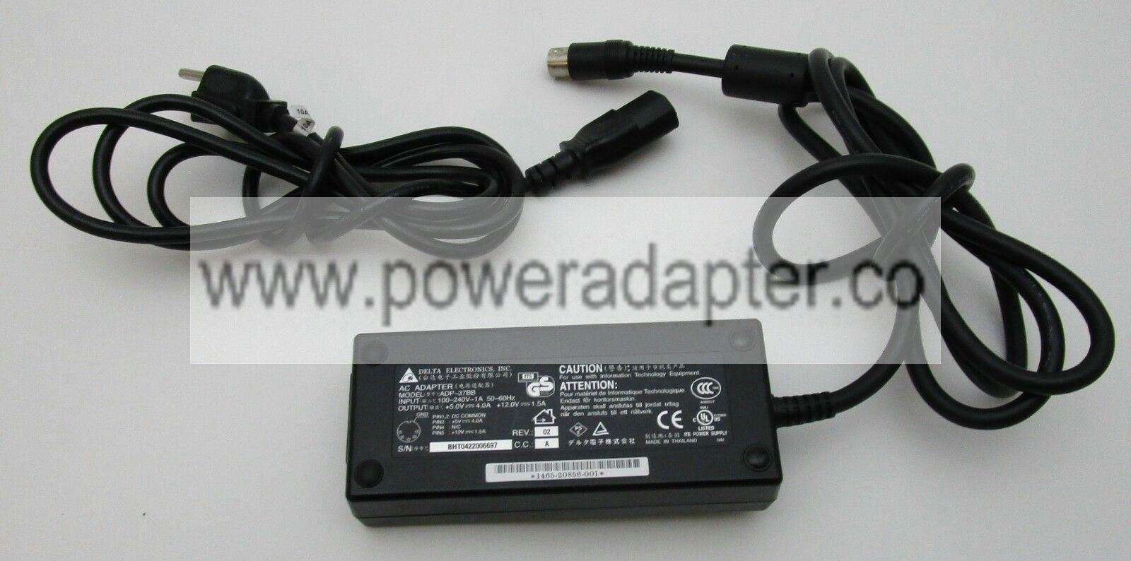 Polycom ViewStation 5V 4A 12V 1.5A AC Power Adapter ADP-37BB Bundled Items: Power Cable MPN: ADP-37BB Output Voltage( Polycom ViewStation 5V 4A 12V 1.5A AC Power Adapter ADP-37BB Bundled Items: Power Cable MPN: ADP-37BB Output Voltage(
