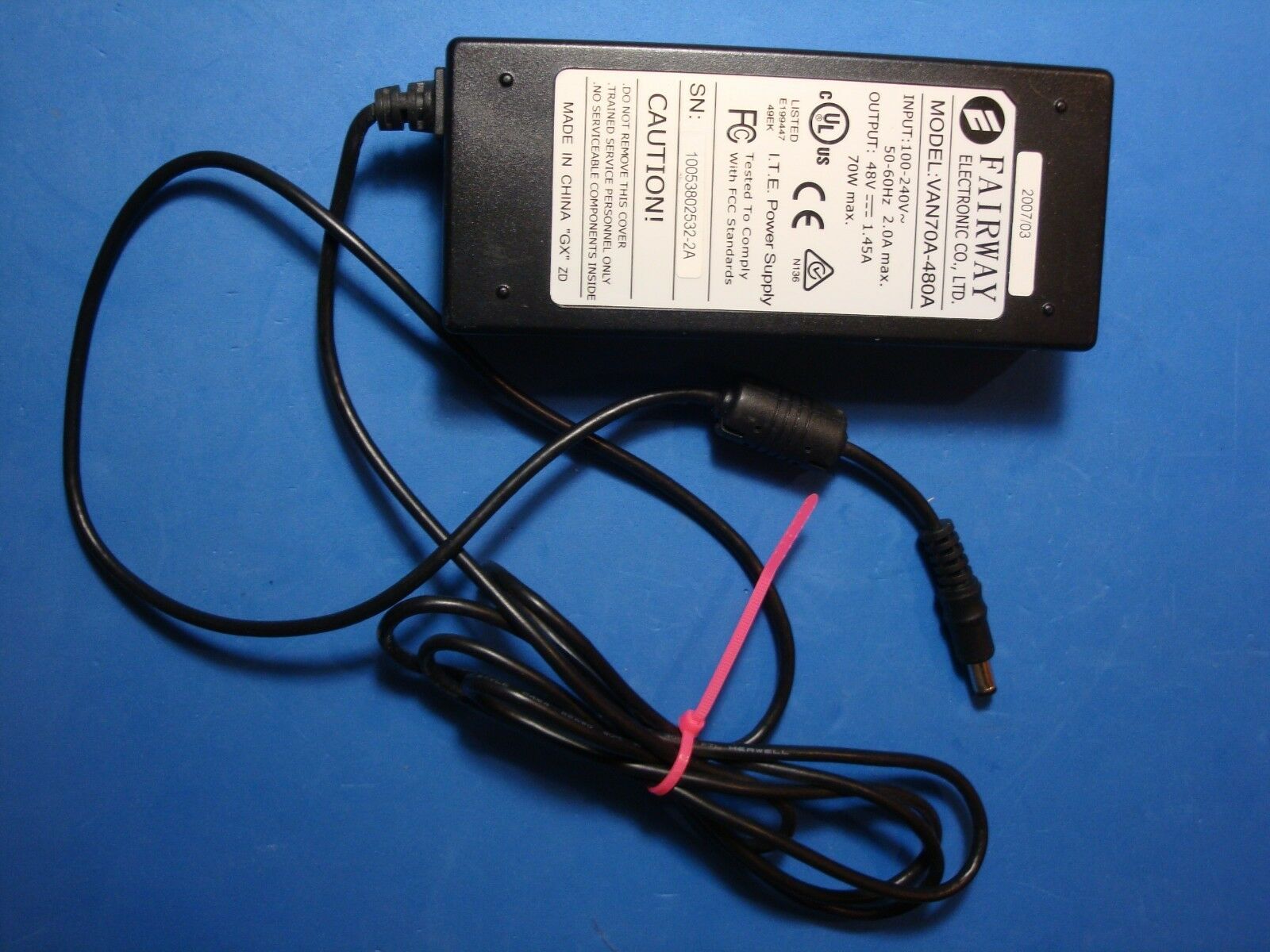 FAIRWAY VAN70A-480A AC DC ADAPTER 48VDC 1.45A Brand: FAIRWAY Type: AC/DC Adapter MPN: VAN70A-480A FAIRWAY VAN70A- FAIRWAY VAN70A-480A AC DC ADAPTER 48VDC 1.45A Brand: FAIRWAY Type: AC/DC Adapter MPN: VAN70A-480A FAIRWAY VAN70A-
