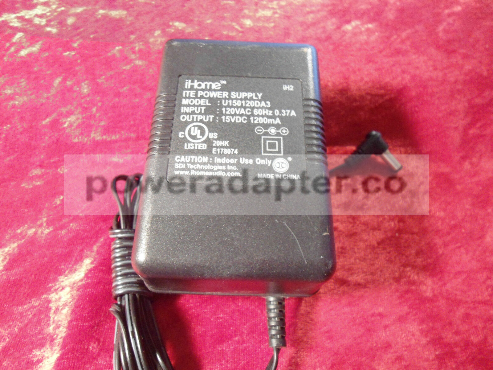 iHOME U150120DA3 (iH56) AC Power Adapter 15VDC - 1200mA 0.37A 60 HZ Condition: new Model: U150120DA3 (iH56) Output iHOME U150120DA3 (iH56) AC Power Adapter 15VDC - 1200mA 0.37A 60 HZ Condition: new Model: U150120DA3 (iH56) Output