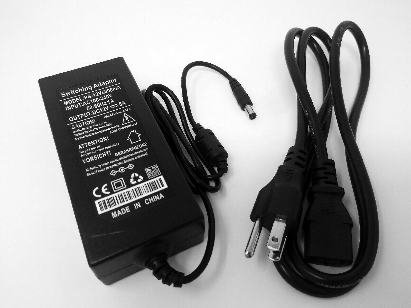 AC to DC Adapter 12V 5A 60W Power Supply CCTV 5050 3528 Flexible LED Strip Light Connectors: 3 Pin Model: PS-12V5000m AC to DC Adapter 12V 5A 60W Power Supply CCTV 5050 3528 Flexible LED Strip Light Connectors: 3 Pin Model: PS-12V5000m