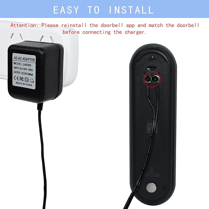 24V Transformer Doorbell Power Adapter Compatible with Google Nest,Wyze,Eufy Video Doorbells, C Wire Adapter 16.4ft/5m E 24V Transformer Doorbell Power Adapter Compatible with Google Nest,Wyze,Eufy Video Doorbells, C Wire Adapter 16.4ft/5m E