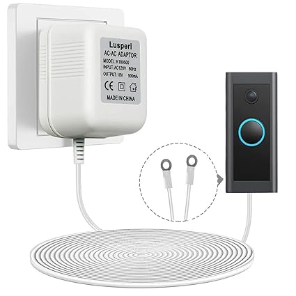 Extra Long 19.7ft Cord 18V500mA Doorbell Transformer Compatible with Ring, Nest, Eufy, Wyze, Arlo Wireless Video Doorbel Extra Long 19.7ft Cord 18V500mA Doorbell Transformer Compatible with Ring, Nest, Eufy, Wyze, Arlo Wireless Video Doorbel