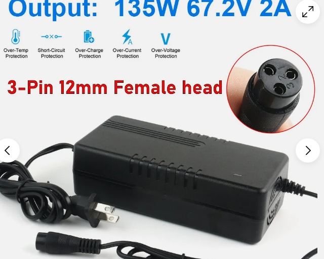 67.2V 2A Electric Scooter Charger Power Adapter for 16S 60V Lithium Battery 3pin Compatible Battery Sizes Li-ion Produc 67.2V 2A Electric Scooter Charger Power Adapter for 16S 60V Lithium Battery 3pin Compatible Battery Sizes Li-ion Produc