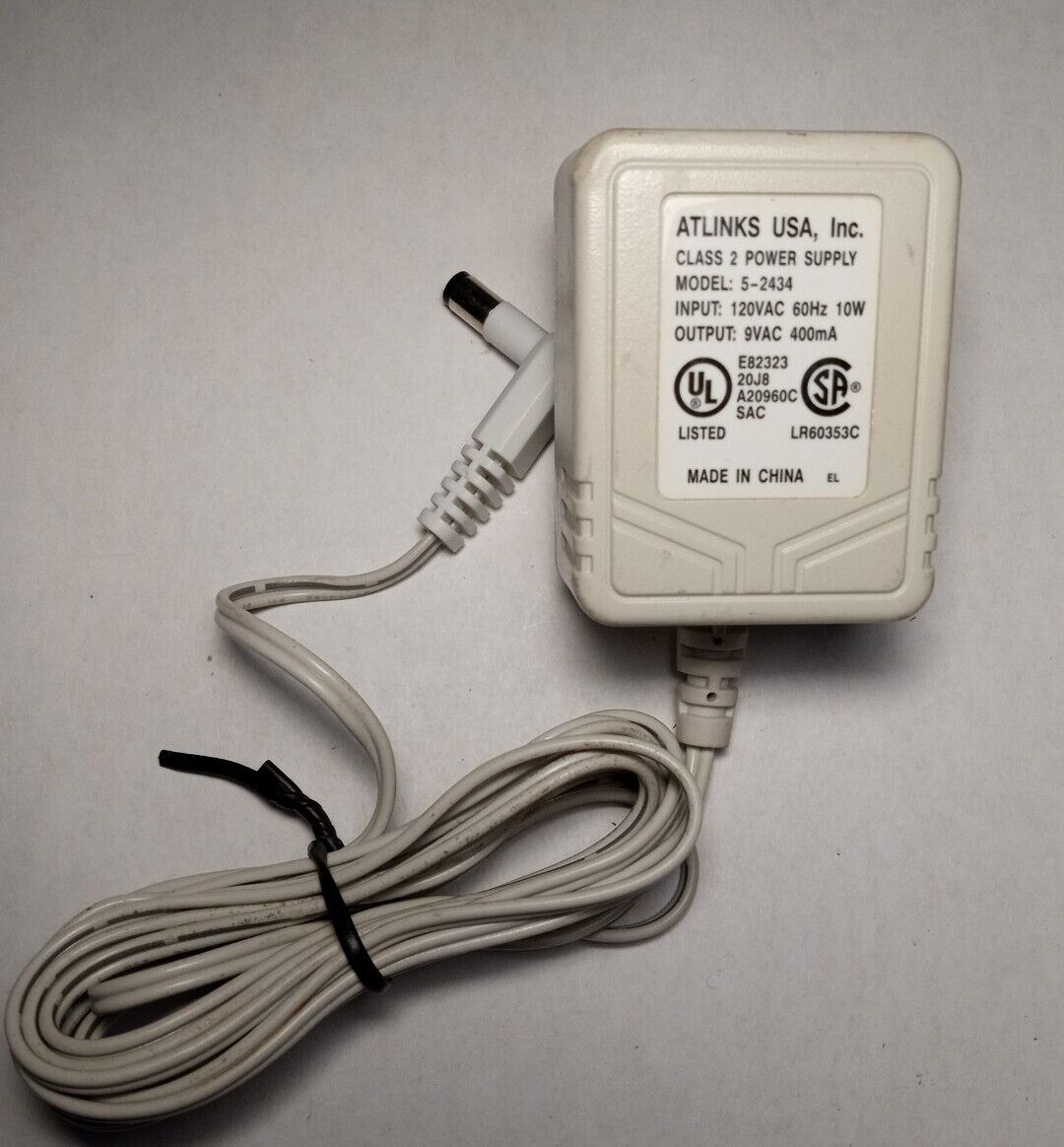 Atlinks USA 5-2434 Class 2 Power Supply 9VAC 400mA AC Adapter Charger Tested Brand: ATLINKS Type: Transformer Color: Atlinks USA 5-2434 Class 2 Power Supply 9VAC 400mA AC Adapter Charger Tested Brand: ATLINKS Type: Transformer Color: