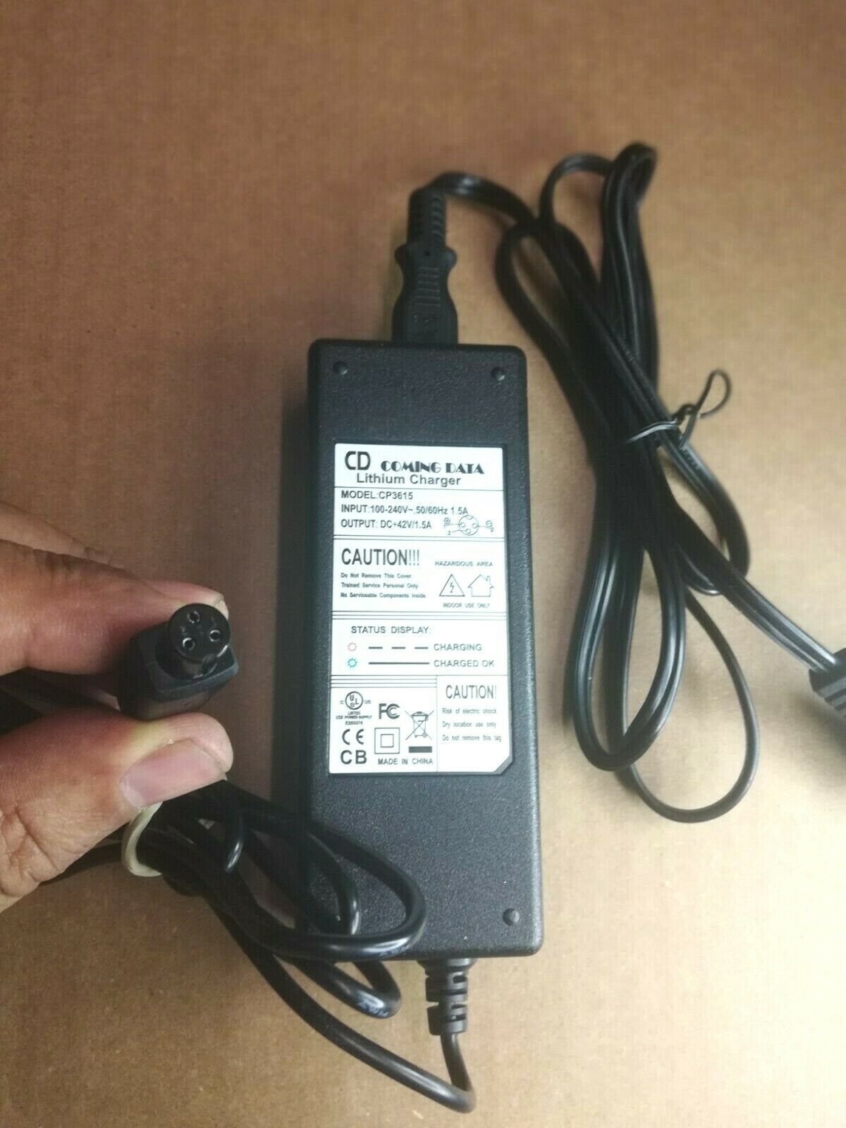 COMING DATA CD LITHIUM CHARGER CP3615 Input 100-240v .50/ 42V/1.5A Size: 3 pin Model: CP3615 Type: 42V/1.5A Color COMING DATA CD LITHIUM CHARGER CP3615 Input 100-240v .50/ 42V/1.5A Size: 3 pin Model: CP3615 Type: 42V/1.5A Color