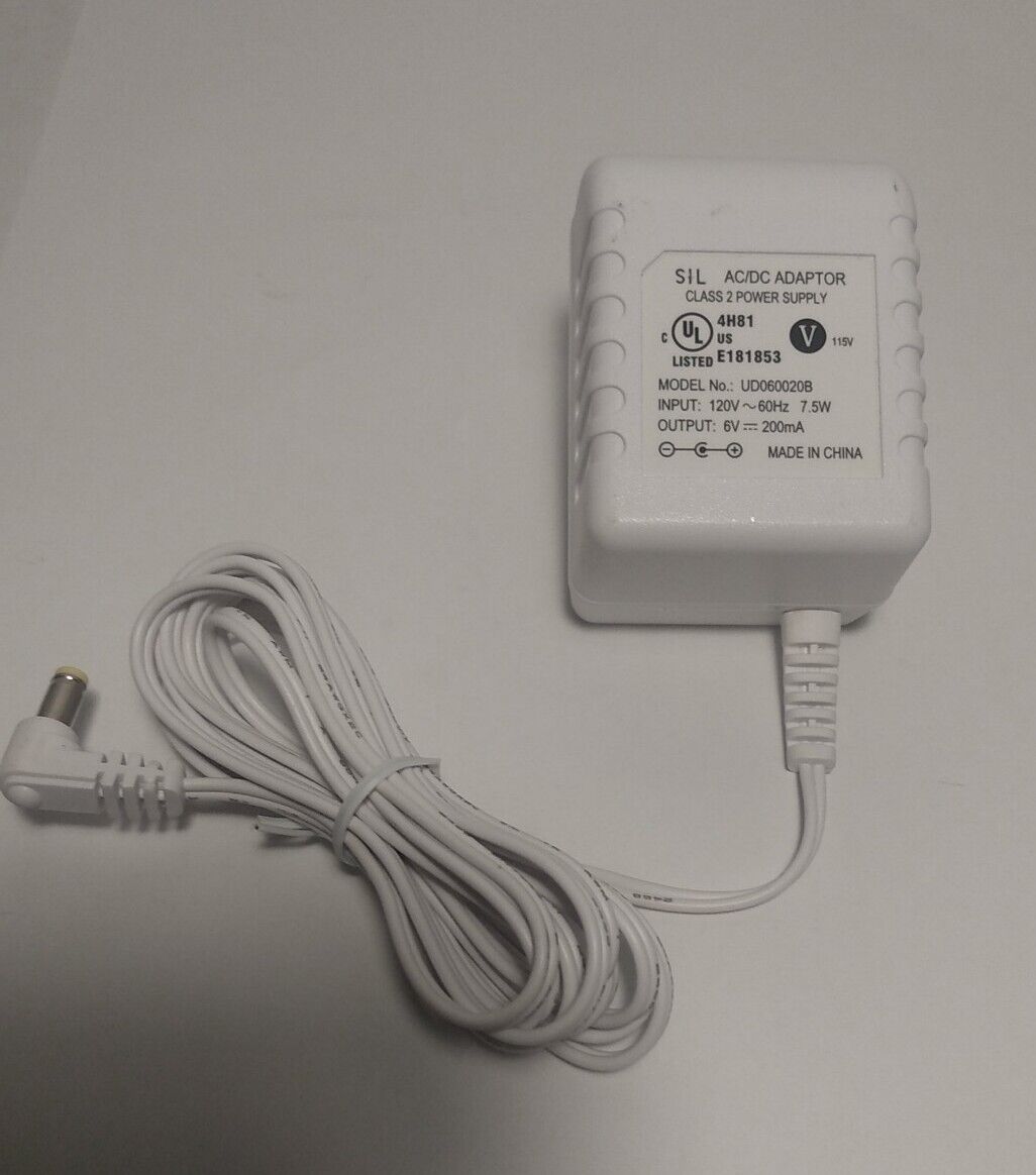 SIL Class 2 Power Supply AC/DC Adaptor UD060020B 6V 200mA Brand: SIL Type: Power adapter Color: Yellow Features: SIL Class 2 Power Supply AC/DC Adaptor UD060020B 6V 200mA Brand: SIL Type: Power adapter Color: Yellow Features: