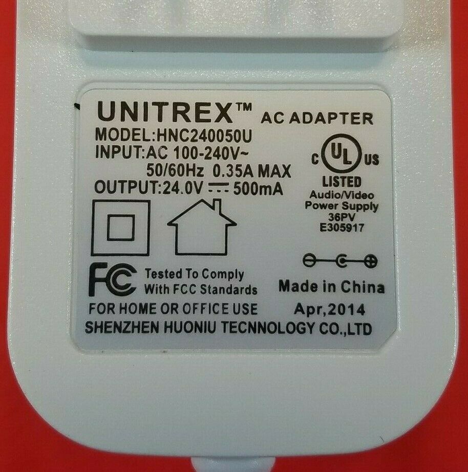 Genuine UNITREX HNC240050U Power Supply Adaptor 24V - 500mA OEM AC/DC Adapter Type: AC Adapter Features: Powered MPN Genuine UNITREX HNC240050U Power Supply Adaptor 24V - 500mA OEM AC/DC Adapter Type: AC Adapter Features: Powered MPN